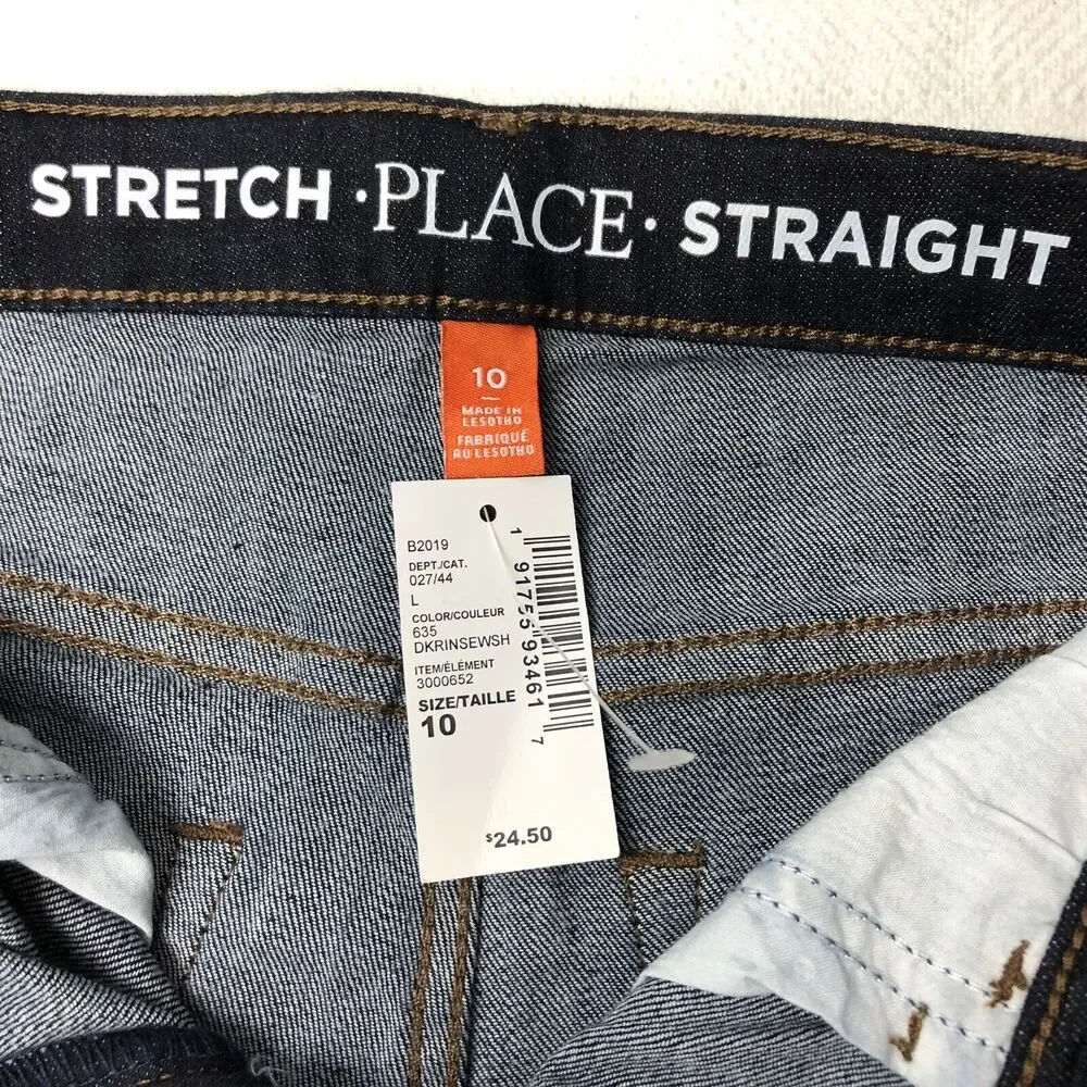 Children's Place Jeans Boys 10 Blue Denim Jeans Adj Waist Stretchy Dark Rinse